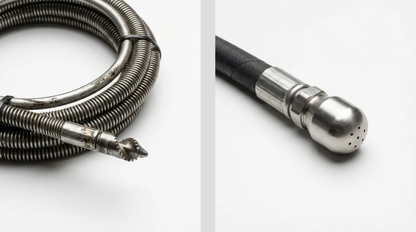 Drain snake cable and hydro jetting nozzle used for drain cleaning in Smith, NV