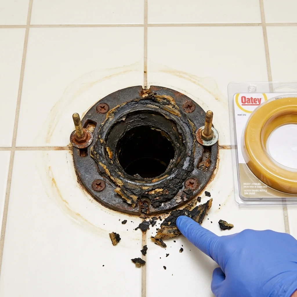 Failed wax ring showing water seepage at the base of a toilet in a Smith, NV home