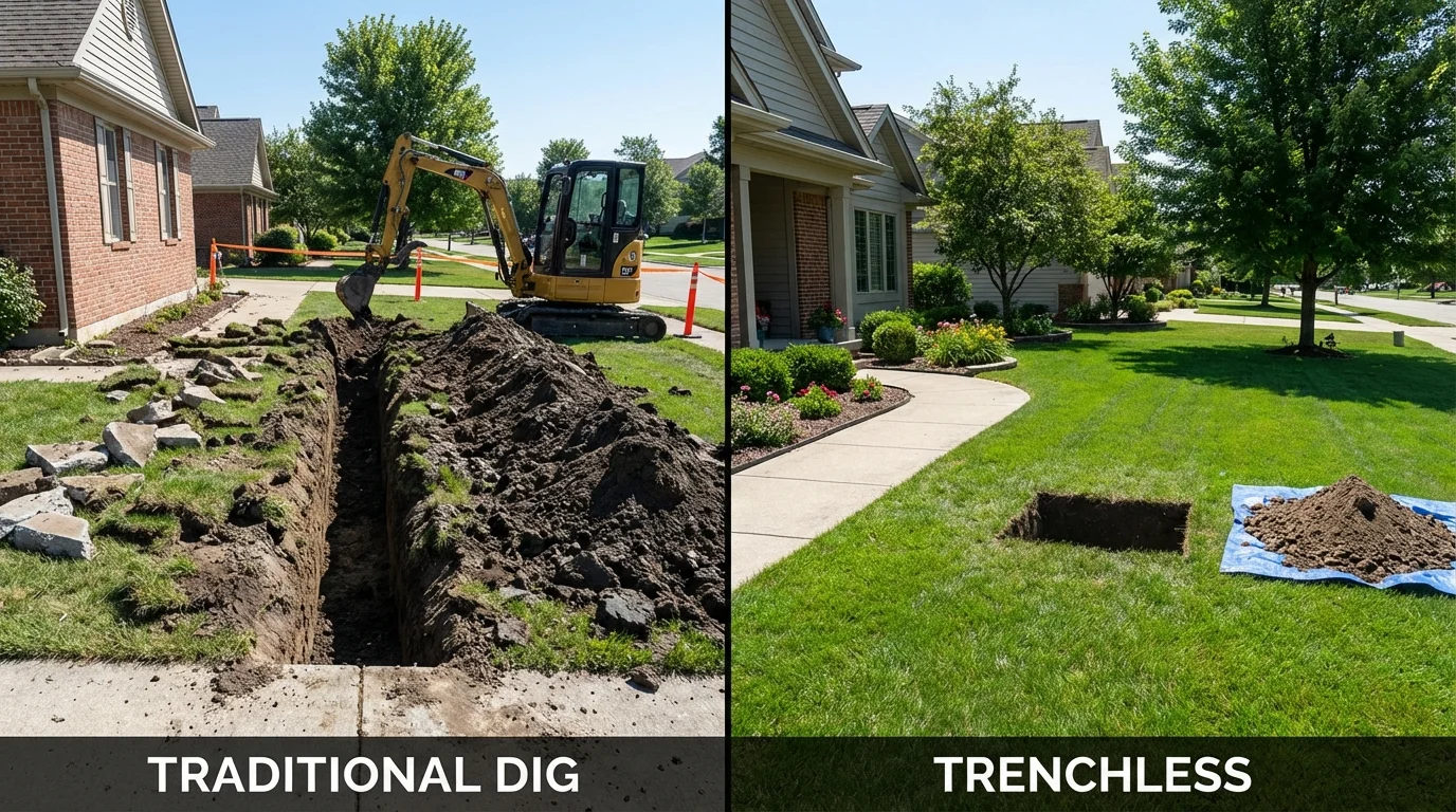 Trenchless sewer repair with minimal yard damage versus traditional excavation in Smith, NV